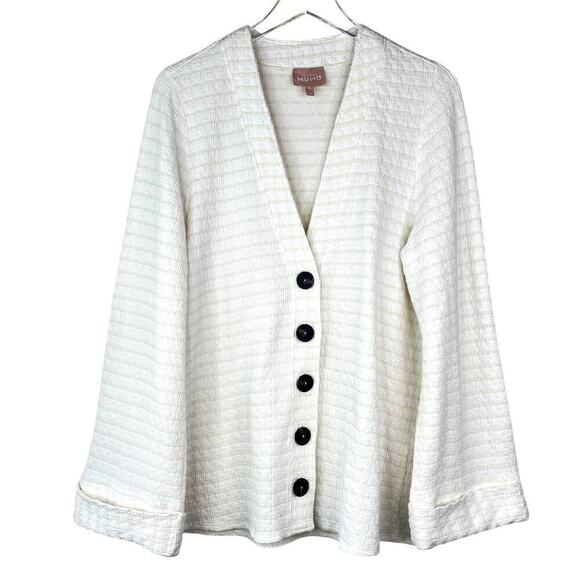 Show Me Your Mumu White Tan Striped Oversized Cardigan Button Front SMALL - Picture 1 of 4